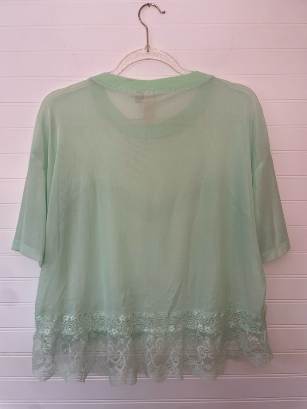 Anthropologie Dolan Short Sleeve Sheer Lace Blouse Mint Green NEW Size Medium - Picture 9 of 9